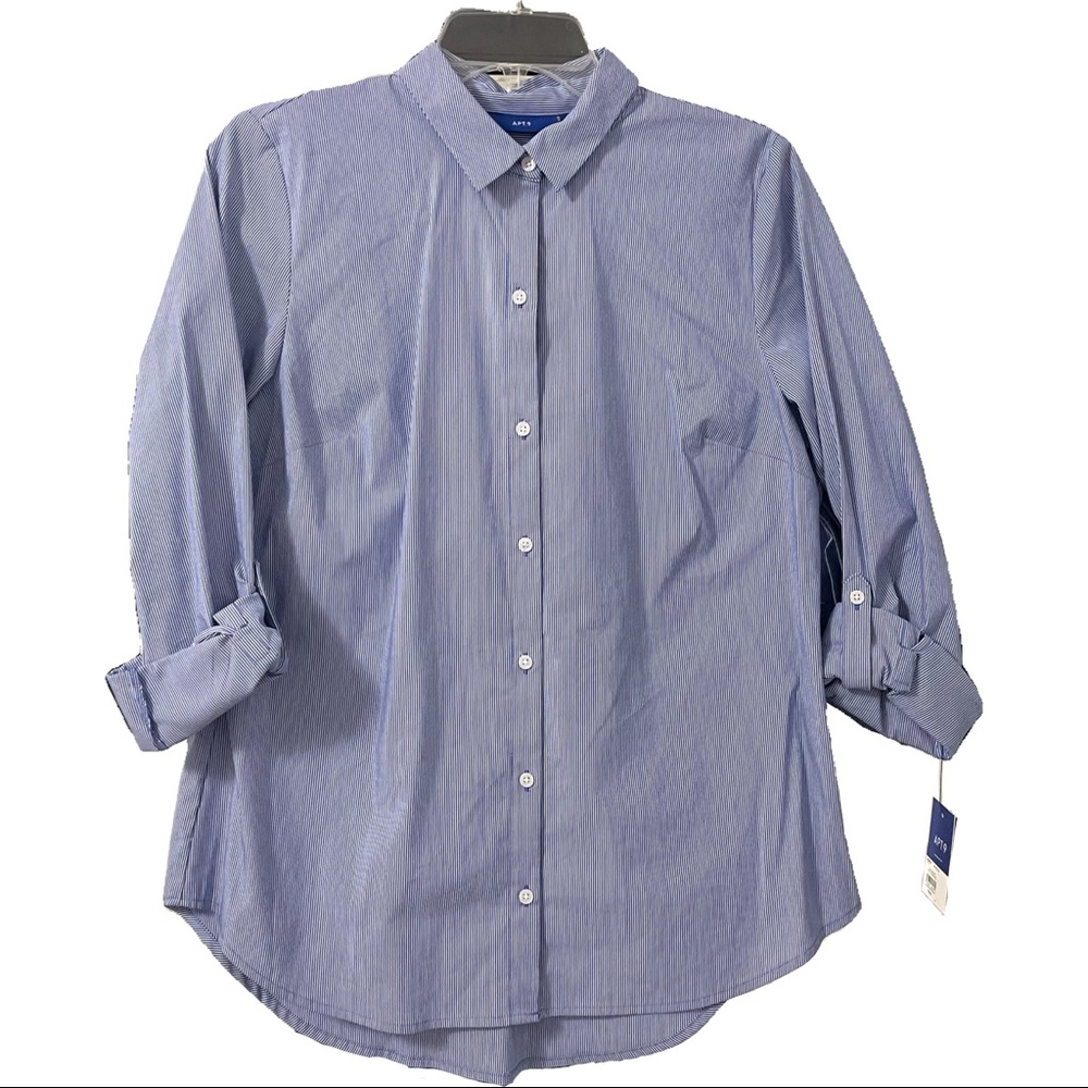 Apt 9 Blue & White Stripped Structured Button-Down